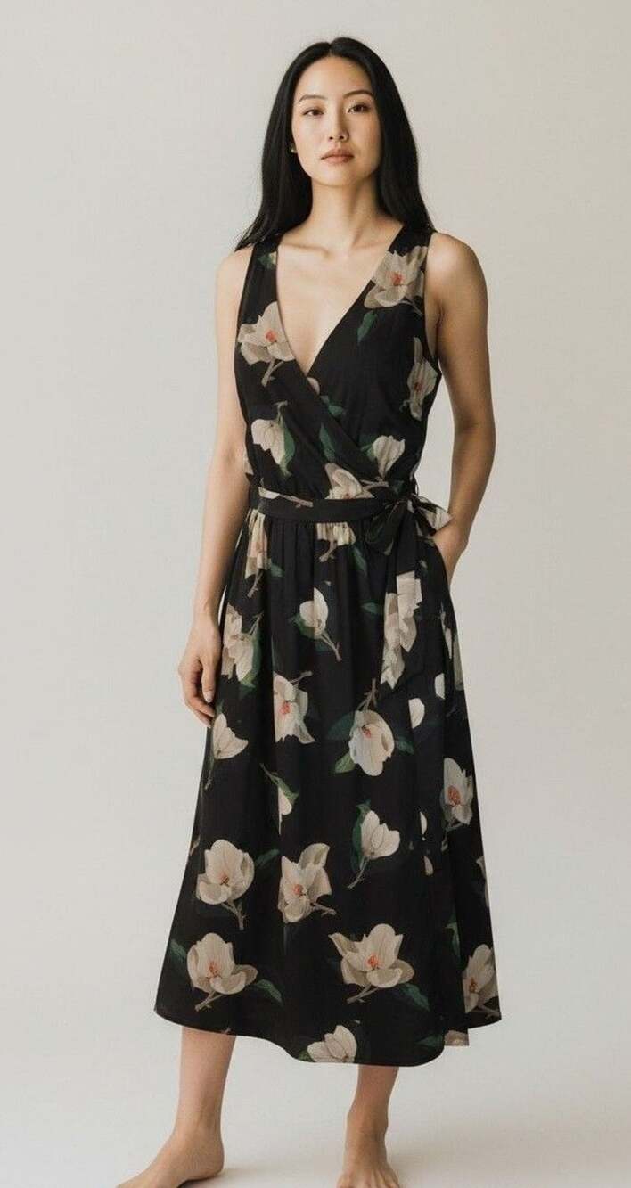 Banana Republic Floral Magnolia Wrap Dress Black
